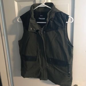 Army green and black leather vest